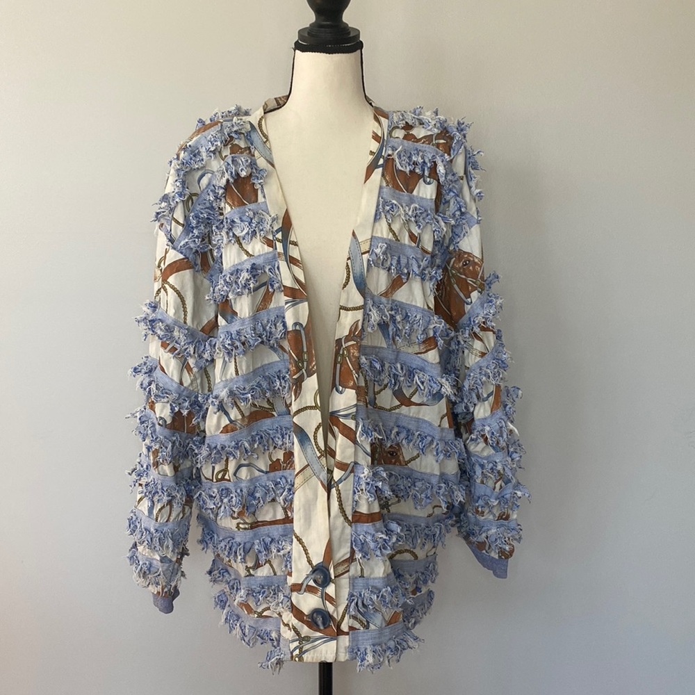 Vintage Paula Sweet Muslim mink fringe coat cardigan horse equestrian cotton